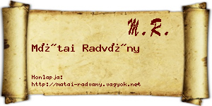 Mátai Radvány névjegykártya